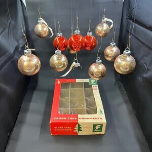 Vintage 1950s Franke Christmas Ornaments Original Box 1-3/4" Qty-11